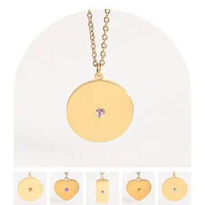 Engraved Necklace Birthstone Necklace, Personalized Engraved Handmade Medallion Pendant Custom Name Engraved Coin Necklace Initial Disc