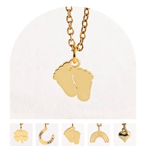 Lucky, colar personalizado de pés de bebê dourado ∙ colar para nova mamãe ∙ presente de chá de bebê, pingente personalizado com nome e data gravados, colar para recém-nascido