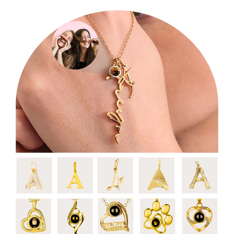 Photo Projection Necklace, Custom Letter Necklace, Multiple Initial