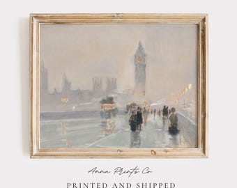 MAILED Giclée Print | Vintage Big Ben Painting Reproduction | Childe Hassam Artwork | Watercolor London Cityscape Neutral Tone Decor