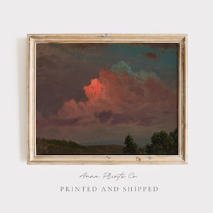 MAILED Giclée Print | Antique Cloud Study Painting Reproduction | Vintage Red Sunset Sky Artwork | Victorian Landscape | Cottage Decor