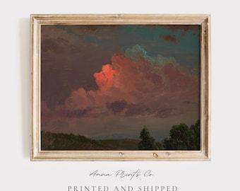 MAILED Giclée Print | Antique Cloud Study Painting Reproduction | Vintage Red Sunset Sky Artwork | Victorian Landscape | Cottage Decor