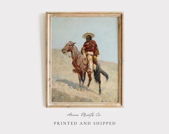 MAILED Giclée Print | A Mexican Vaquero Vintage Painting Reproduction | Cowboy Artwork | Wild West Theme Decor | Colorful Antique Aesthetic