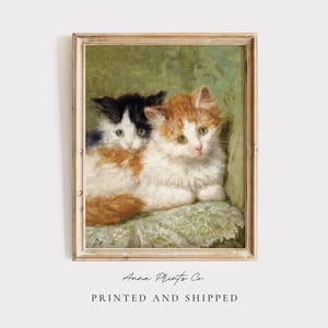 MAILED Giclée Print | Two Kittens Sitting on a Cushion Vintage Painting | Antique Cat Artwork | Victorian Animal Decor | Cottage Home Art