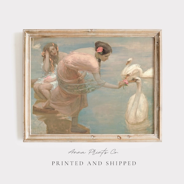 MAILED Giclée Print | Antique Women with Swans Painting Reproduction | Light Academia Decor | Vintage Aesthetic |Classical Painting Fine Art