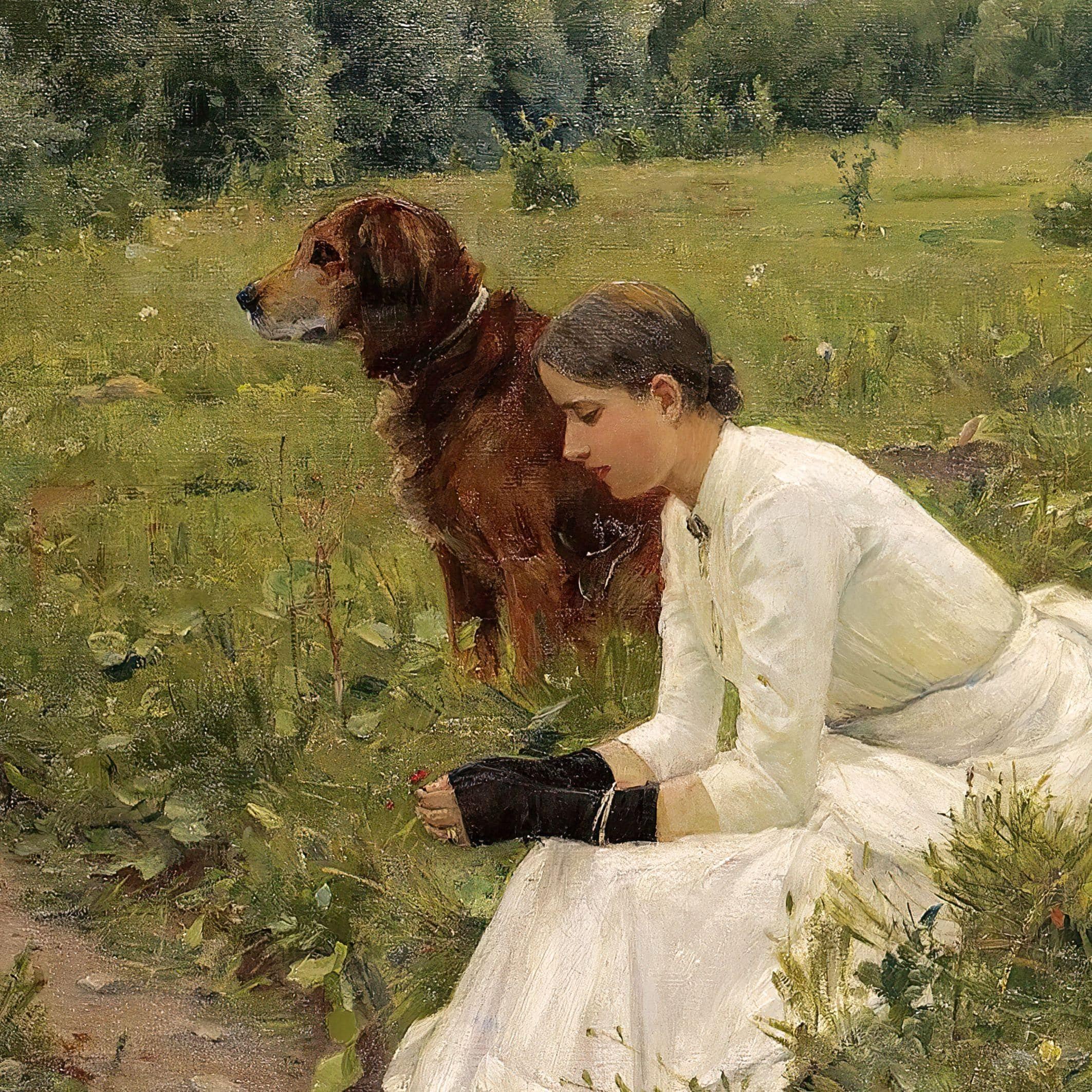 MAILED Giclée Print | Vintage Woman With Dog in Landscape Painting ...