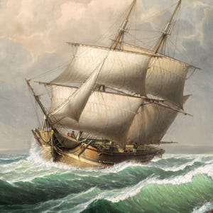 MAILED Giclée Print | Brig off the Maine Coast Vintage Painting | Antique Nautical Artwork | 19th Century Seascape | Beach House Decor image 5