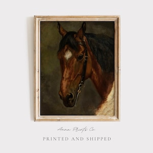 MAILED Giclée Print | Horse's Head Antique Painting | Victorian Artwork | Vintage Equestrian Art | Moody Oil Painting | Cottage Farmhouse image 1