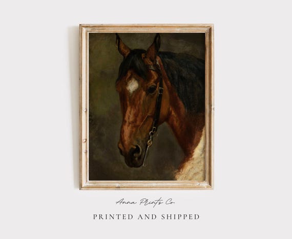 MAILED Giclée Print | Horse's Head Antique Painting | Victorian Artwork | Vintage Equestrian Art | Moody Oil Painting | Cottage Farmhouse