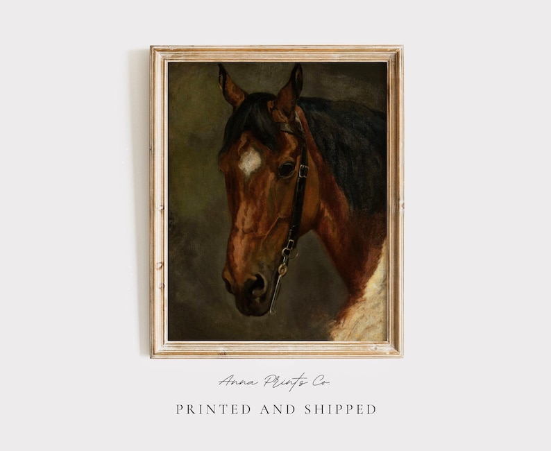 MAILED Giclée Print | Horse's Head Antique Painting | Victorian Artwork | Vintage Equestrian Art | Moody Oil Painting | Cottage Farmhouse image 1