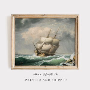 MAILED Giclée Print | Brig off the Maine Coast Vintage Painting | Antique Nautical Artwork | 19th Century Seascape | Beach House Decor image 1