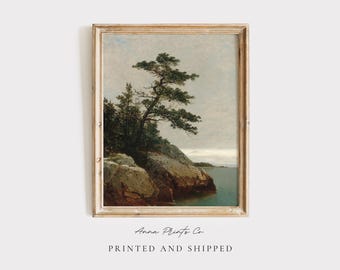 MAILED Giclée Print | Old Pine on the Coast Vintage Painting | Coastal Landscape Artwork | Antique Nature Wall Art | Cottage Farmhouse Decor