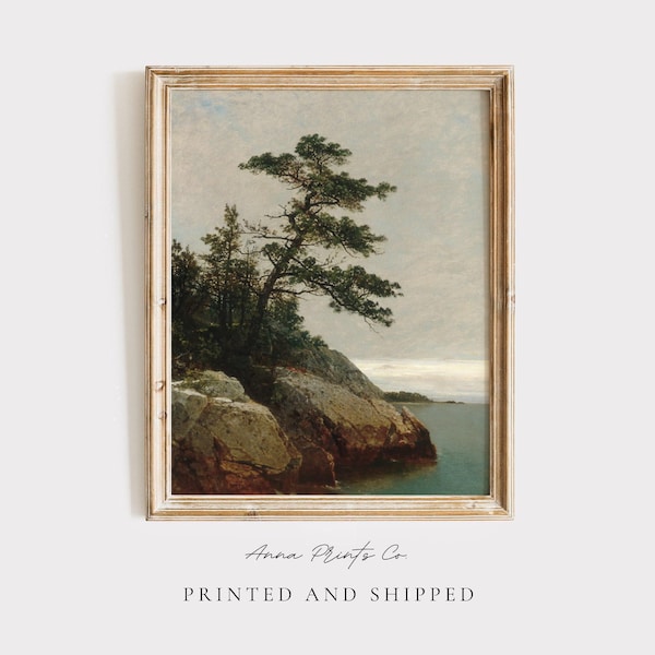 MAILED Giclée Print | Old Pine on the Coast Vintage Painting | Coastal Landscape Artwork | Antique Nature Wall Art | Cottage Farmhouse Decor