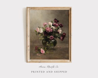 MAILED Giclée Print | Victorian Still Life with Roses | Vintage Flower Painting | Antique Moody Floral Artwork | Cottage Farmhouse Decor Art