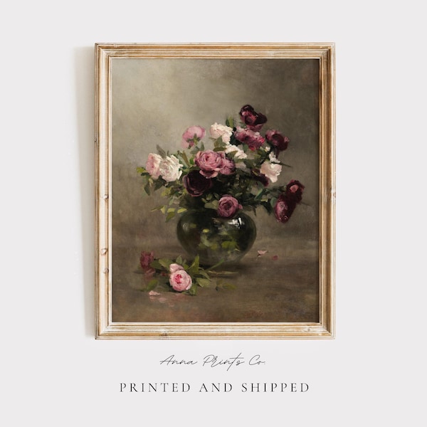 MAILED Giclée Print | Victorian Still Life with Roses | Vintage Flower Painting | Antique Moody Floral Artwork | Cottage Farmhouse Decor Art