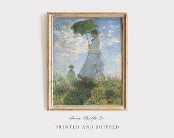 MAILED Giclée Print | Claude Monet Woman with a Parasol Painting Reproduction | Famous Artwork | Vintage Impressionist Decor |1800s Wall Art