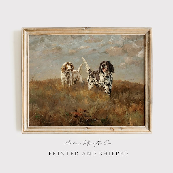 MAILED Giclée Print | Setters on the Hunt Vintage Painting Reproduction | Antique Dog Artwork | Cottage Farmhouse Fine Art Print |Animal Art