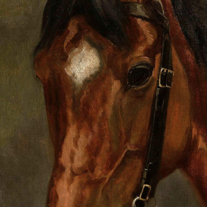 MAILED Giclée Print | Horse's Head Antique Painting | Victorian Artwork | Vintage Equestrian Art | Moody Oil Painting | Cottage Farmhouse image 5