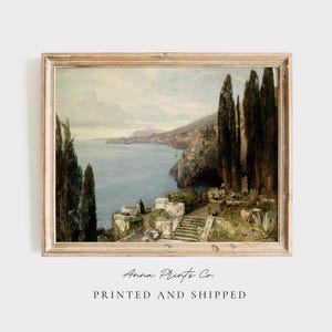 MAILED Giclée Print | Vintage Mediterranean Coast Painting | Antique Seascape Artwork | Italian Cityscape Painting | Fine Art Print Decor