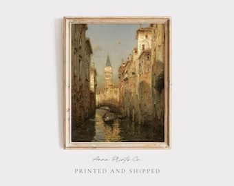 Impresión Giclée ENVIADA / Reproducción de pintura del canal de Venecia / Obra de arte de un paisaje urbano italiano antiguo / Impresión de bellas artes de arquitectura europea vintage