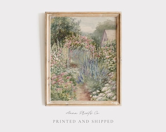 MAILED Giclée Print | Flower Garden Antique Watercolor Painting | Vintage Spring Artwork | Cottage Farmhouse | Cottagecore Decor Wall Art