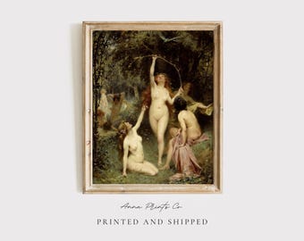 Impresión Giclée ENVIADA POR CORREO / Reproducción de pintura antigua de Ninfas en el bosque / Obra de arte mitológica antigua / Decoración de pared victoriana / Arte clásico