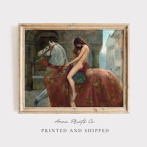 MAILED Giclée Print | Lady Godiva Antique Painting Reproduction | Pre-Raphaelite Artwork | Victorian Wall Art | Vintage Home Decor Aesthetic
