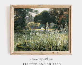 MAILED Giclée Print | Summer Hyacinths Vintage Painting | Antique Landscape Artwork | Cottage Farmhouse Decor | Flower Field Wall Art Print