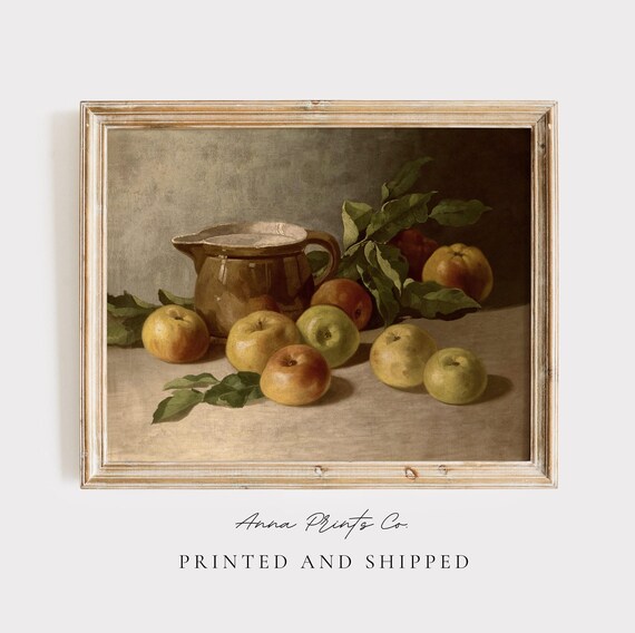MAILED Giclée Print | Still Life with Apples Antique Painting | Vintage Kitchen Decor | Victorian Artwork | Cottage Farmhouse Wall Art Print