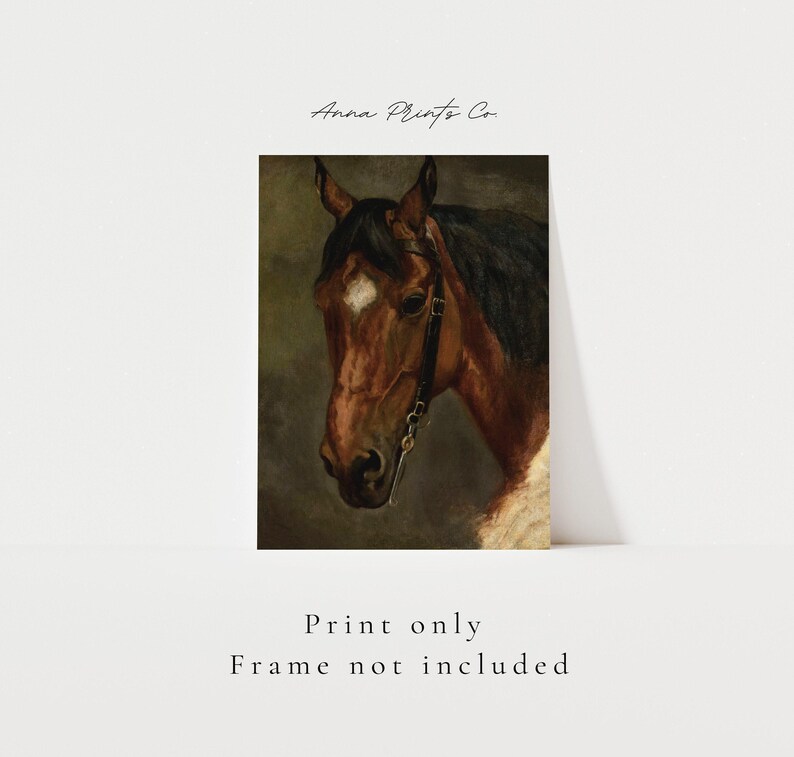 MAILED Giclée Print | Horse's Head Antique Painting | Victorian Artwork | Vintage Equestrian Art | Moody Oil Painting | Cottage Farmhouse image 2
