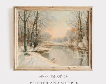 MAILED Giclée Print | Pond in Winter Antique Painting | Vintage Snowy Forest Landscape | Rustic Nature Artwork | Christmas Home Decor Art