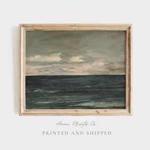 MAILED Giclée Print | Vintage Muted Seascape Painting | Antique Coastal Printable Wall Art | Ocean Wall Decor | Cottage Farmhouse Wall Art