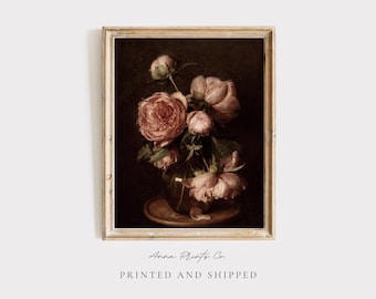 MAILED Giclée Print | Still Life with Peonies Vintage Painting | Moody Floral Artwork | Dark Academia Decor | Cottagecore Decor Wall Art