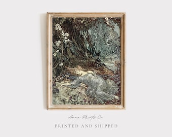 MAILED Giclée Print | Titania Lying Asleep from A Midsummer's Night Dream Storybook Illustration Reproduction | Vintage Fairy Artwork Decor