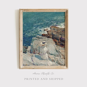 MAILED Giclée Print | Woman on Rocky Coast Vintage Painting | Antique Coastal Artwork | Fine Art Print | Aesthetic Room Decor |Childe Hassam