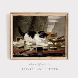 MAILED Giclée Print | Vintage Cat Painting Reproduction | Antique Animal Painting | Victorian Wall Art | Cottage Farmhouse Fine Art Decor image 1