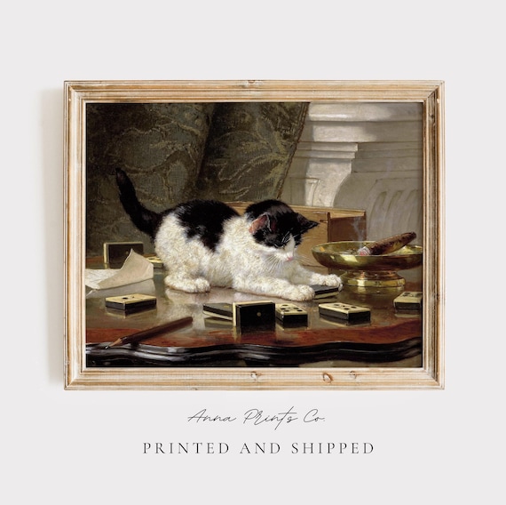 MAILED Giclée Print | Vintage Cat Painting Reproduction | Antique Animal Painting | Victorian Wall Art | Cottage Farmhouse Fine Art Decor