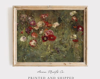MAILED Giclée Print | Antique Poppy Field Painting Reproduction | Vintage Flower Field Artwork | Cottagecore Decor | Cottage Farmhouse Art