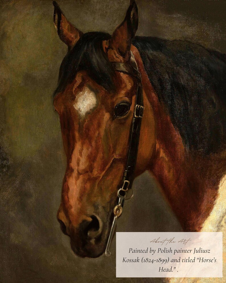 MAILED Giclée Print | Horse's Head Antique Painting | Victorian Artwork | Vintage Equestrian Art | Moody Oil Painting | Cottage Farmhouse image 4