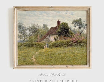 MAILED Giclée Print | Antique Countryside Cottage Painting Reproduction | Vintage Cottagecore Aesthetic Artwork | Farmhouse Decor Fine Art