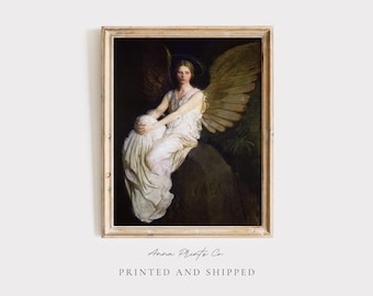 MAILED Giclée Print | Vintage Angel Painting | Dark Academia Aesthetic Decor | Antique Portrait Artwork | Victorian Fine Art Print Decor