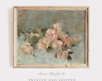 MAILED Giclée Print | Antique Still Life with Pink Roses Painting Reproduction | Vintage Flower Artwork | Nursery Decor |Victorian Painting