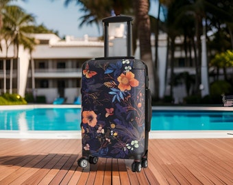 Marineblauer Blumen-Koffer im Cottagecore-Stil – Blumen-Gepäckset, Damen-Reisehandgepäck, Koffer für Sie, Reisegeschenke, Jet-Setter-Geschenk