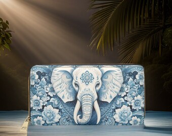 Blue Elephant Zipper Wallet -  Elephant Purse, Elephant Wallet, Blue Mandala, Boho Coin Purse, Cute Ladies Wallet, Blue Purse, Elegant Style