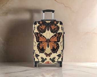 Monarch Butterfly Beige Suitcase - Butterfly Luggage Set, Suit Case For Her, Hardshell Luggage with Wheels, Carry-On, TSA Approved Luggage