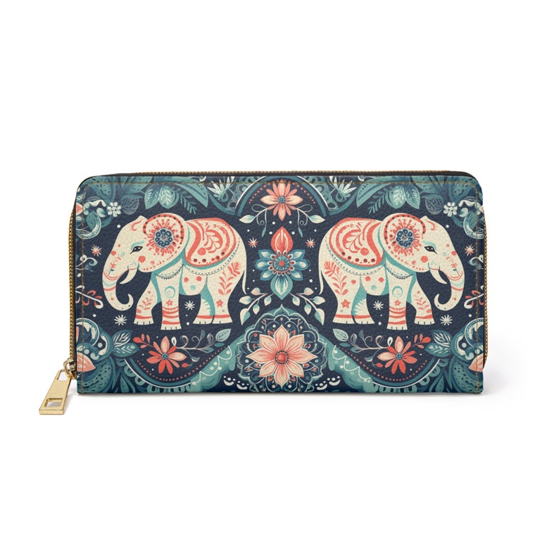 YHEGBFD Elephant Print Zipper Wallet - Genuine Leather Wallet For Men & Women, 19.7x11x3.5cm