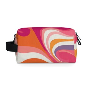 Women's Pink Toiletry Bag - Accessory Bag, Women's Travel Bag, 70's Abstract Design, Pink, Orange, Gifts For Girl, Daughter Gift, Hippy