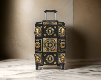 Black Gold Luxury Checkered Suitcase - Designer Luggage, Suitcase for Boyfriend, Gold Luggage Set, Carry-On For Him, TSA Approved Lock