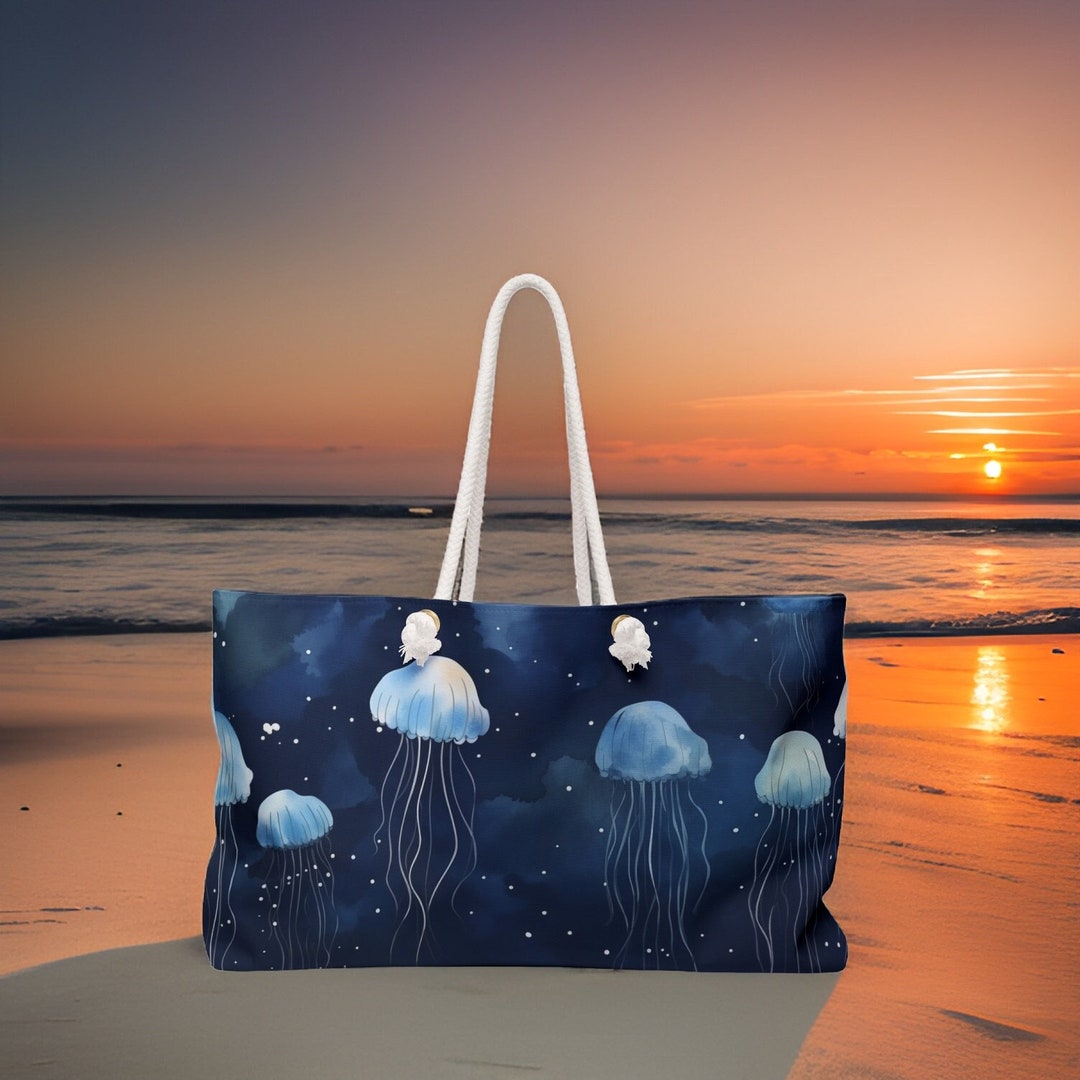 Blue Jellyfish Weekender Bag Women's Tote Bag, Tote Shoulder Bag, Blue