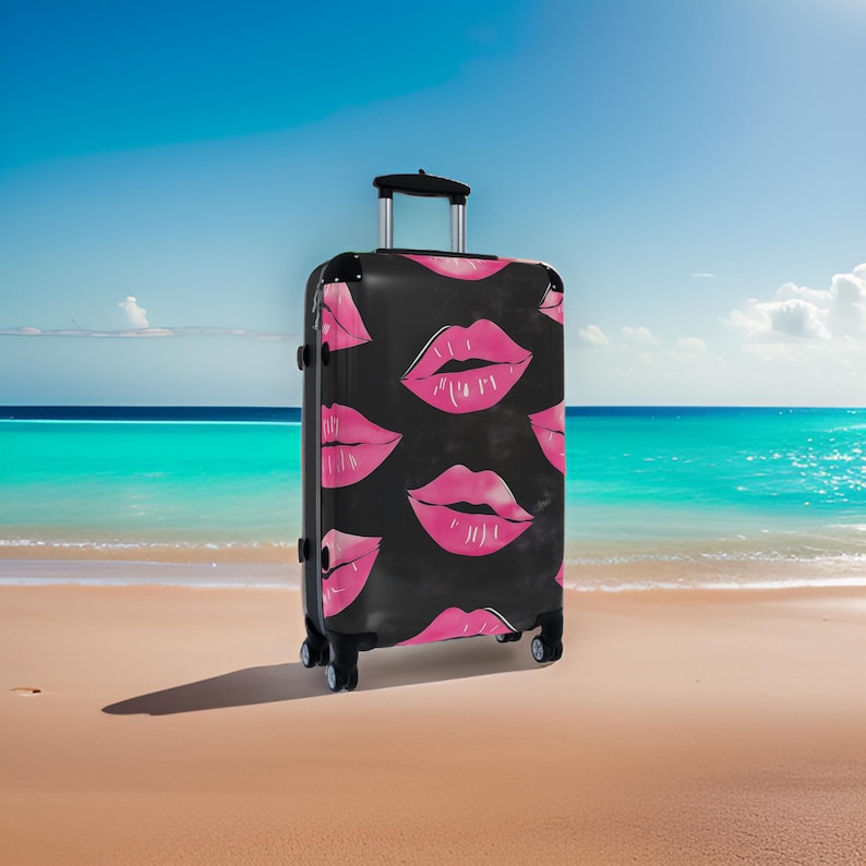 Lipstick Kisses Black Suitcase Luggage Set, Ladies Suitcase, Kiss